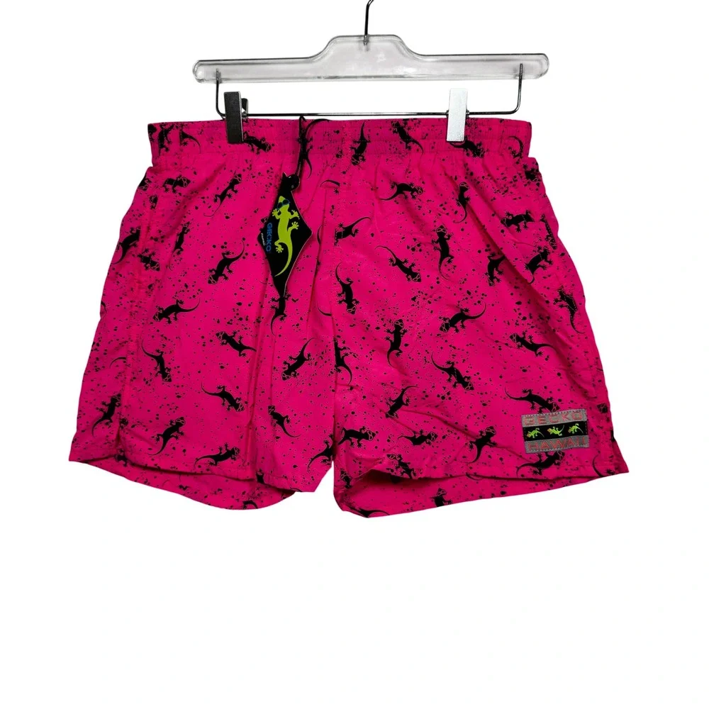 Gecko Hawaii Mens Neon Pink Gecko Splatter Print Swim Trunks Shorts Medium NWT - Picture 1 of 7